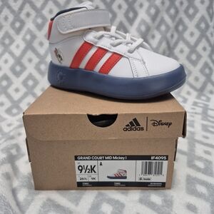Adidas Kids Grand Court Mid Mickey Shoes - White and Red (9.5 Little Kids)